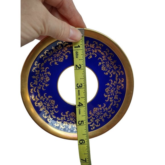 Aynsley Tea Cup And Saucer Pedestal Blue Gold Fruit England Vintage - Picture 5 of 8